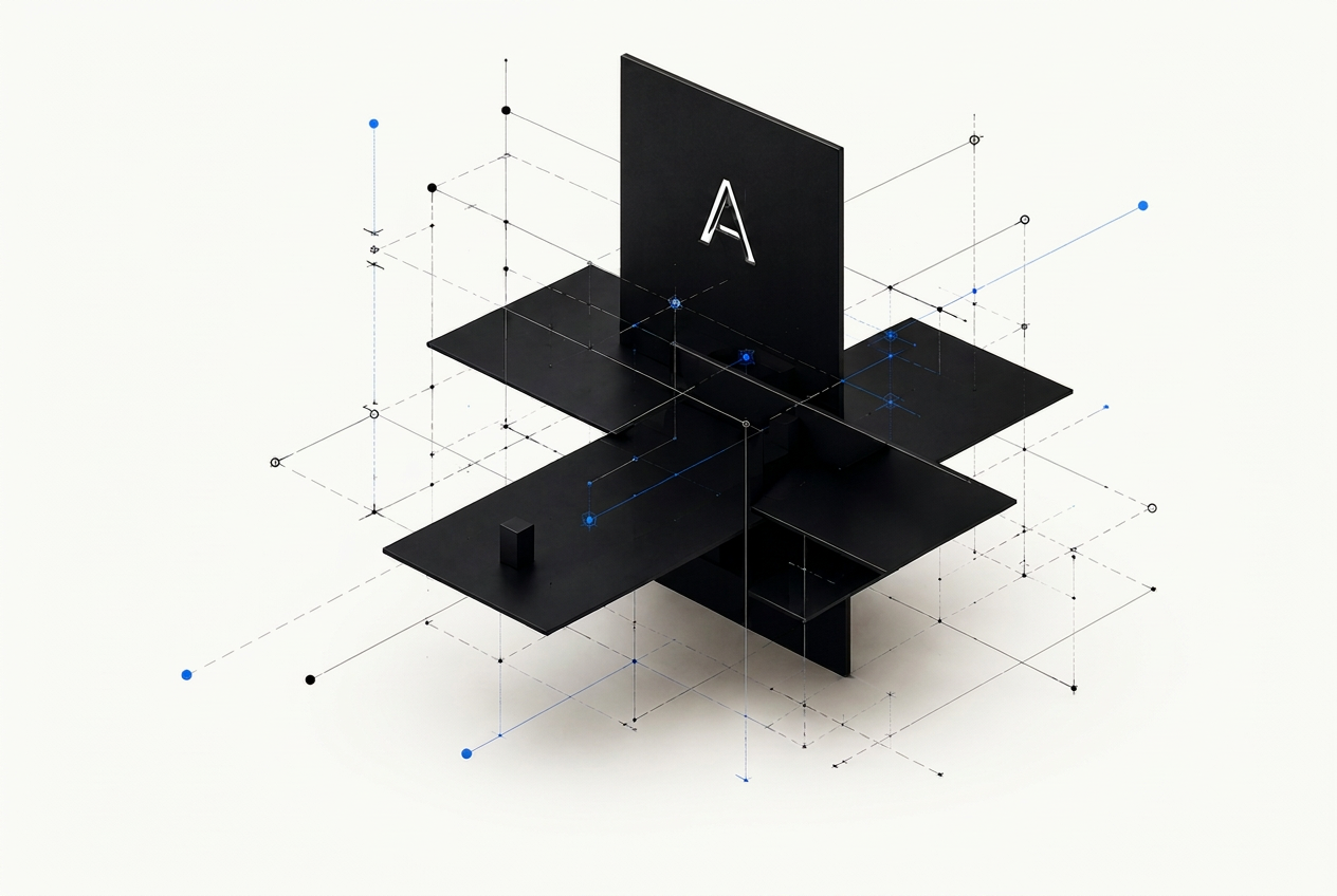 Abstract architectural rendering of the Arnfell studio mark